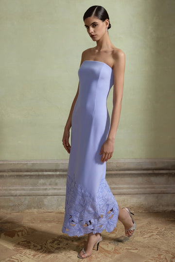 Samara | Purple Bandeau Maxi Dress With Cut-Out Crochet Hem