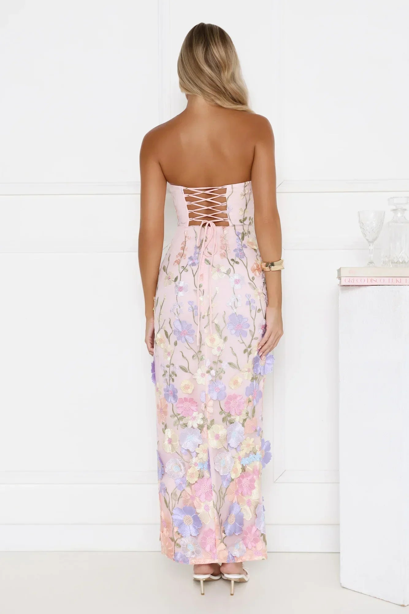 Floral Journey Strapless Maxi Dress Pink