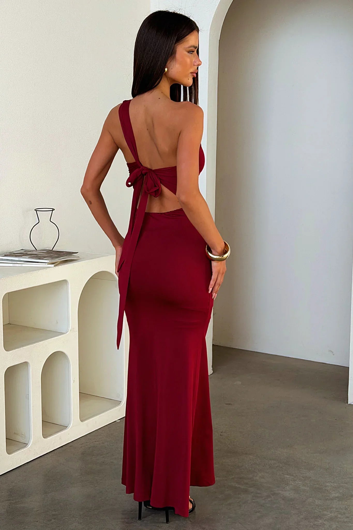 Ariana One-Shoulder Maxi Dress - Burgundy