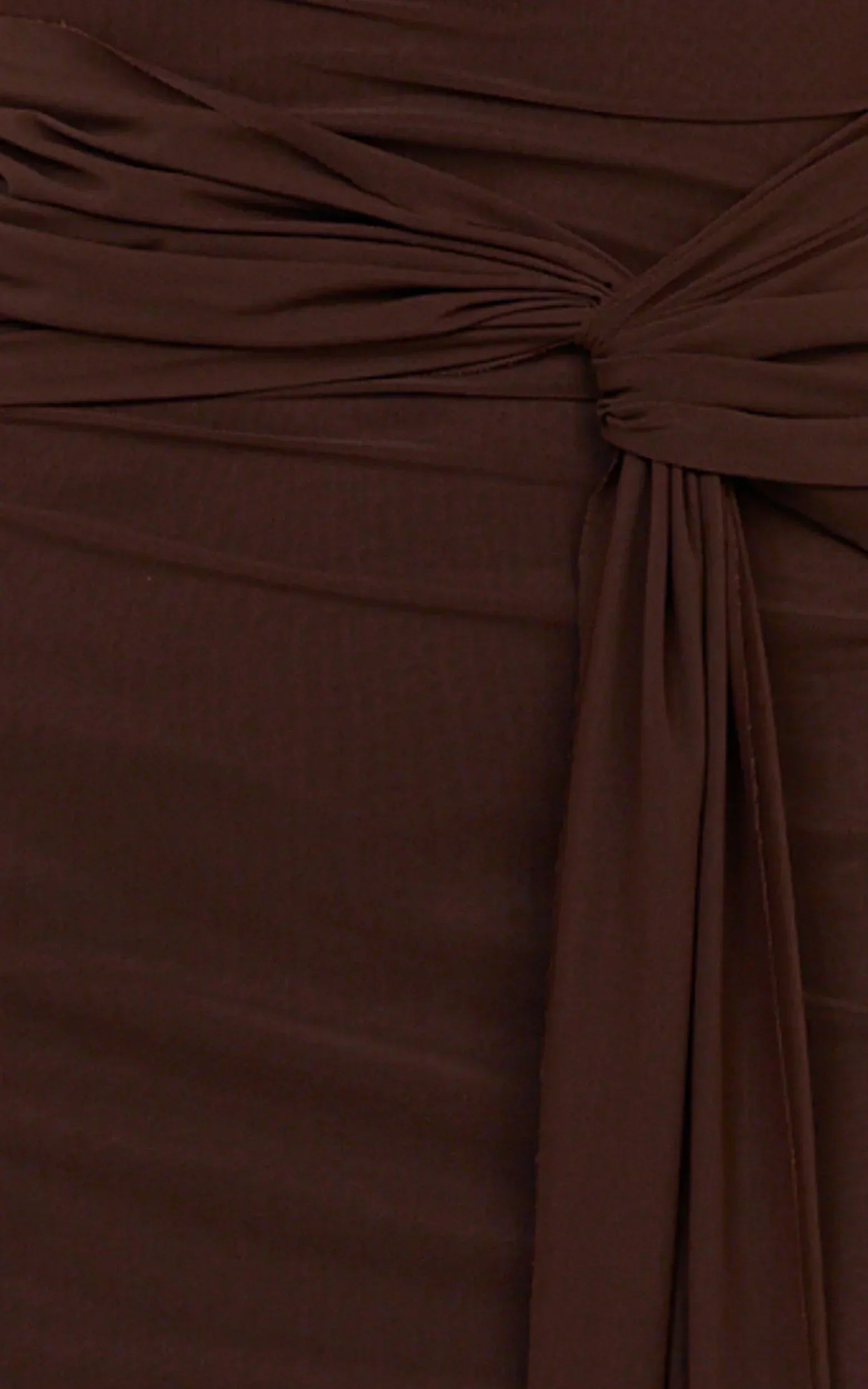 Jaimae Midi Dress - High Neck Side Knot Detail Mesh Dress In Chocolate