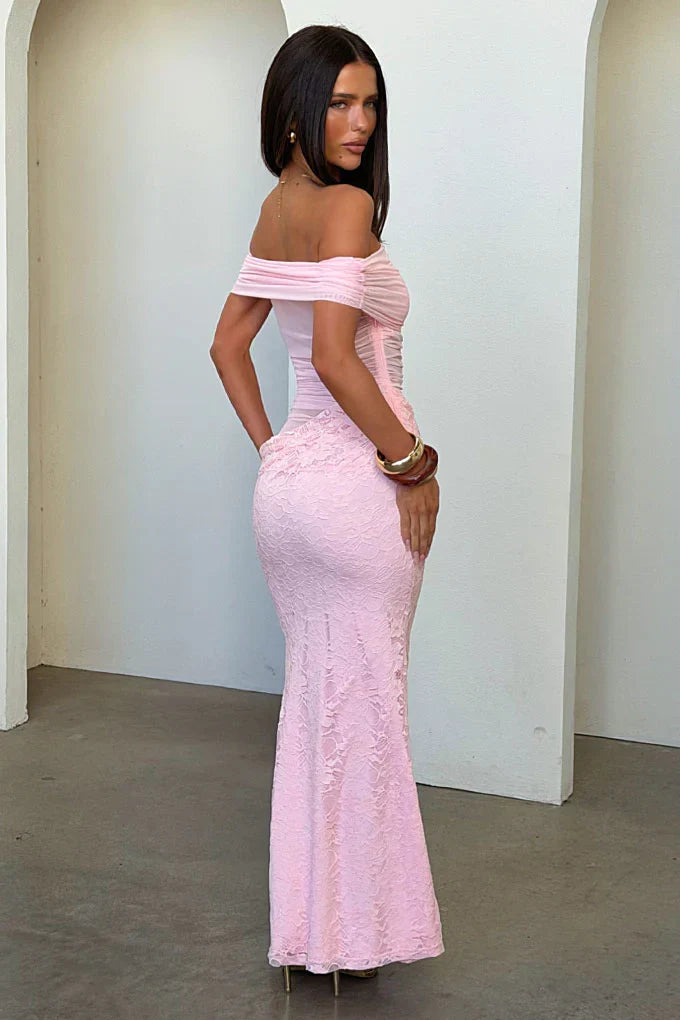 Oceana Off-Shoulder Maxi Dress - Baby Pink