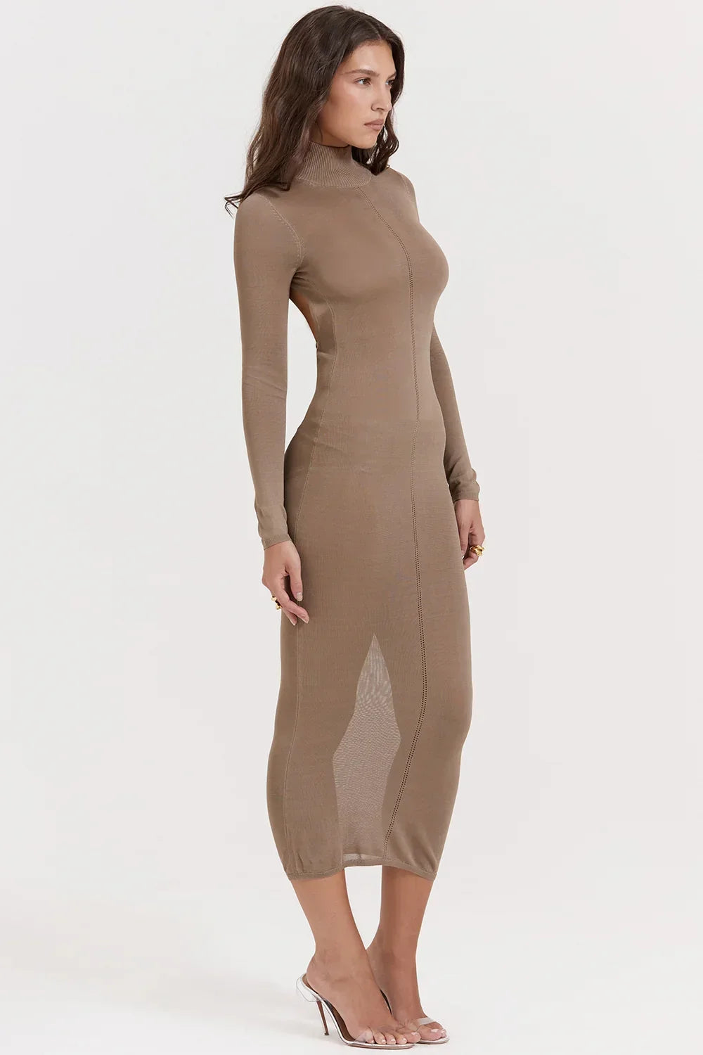 Roberta-Tan Knit Midi Dress