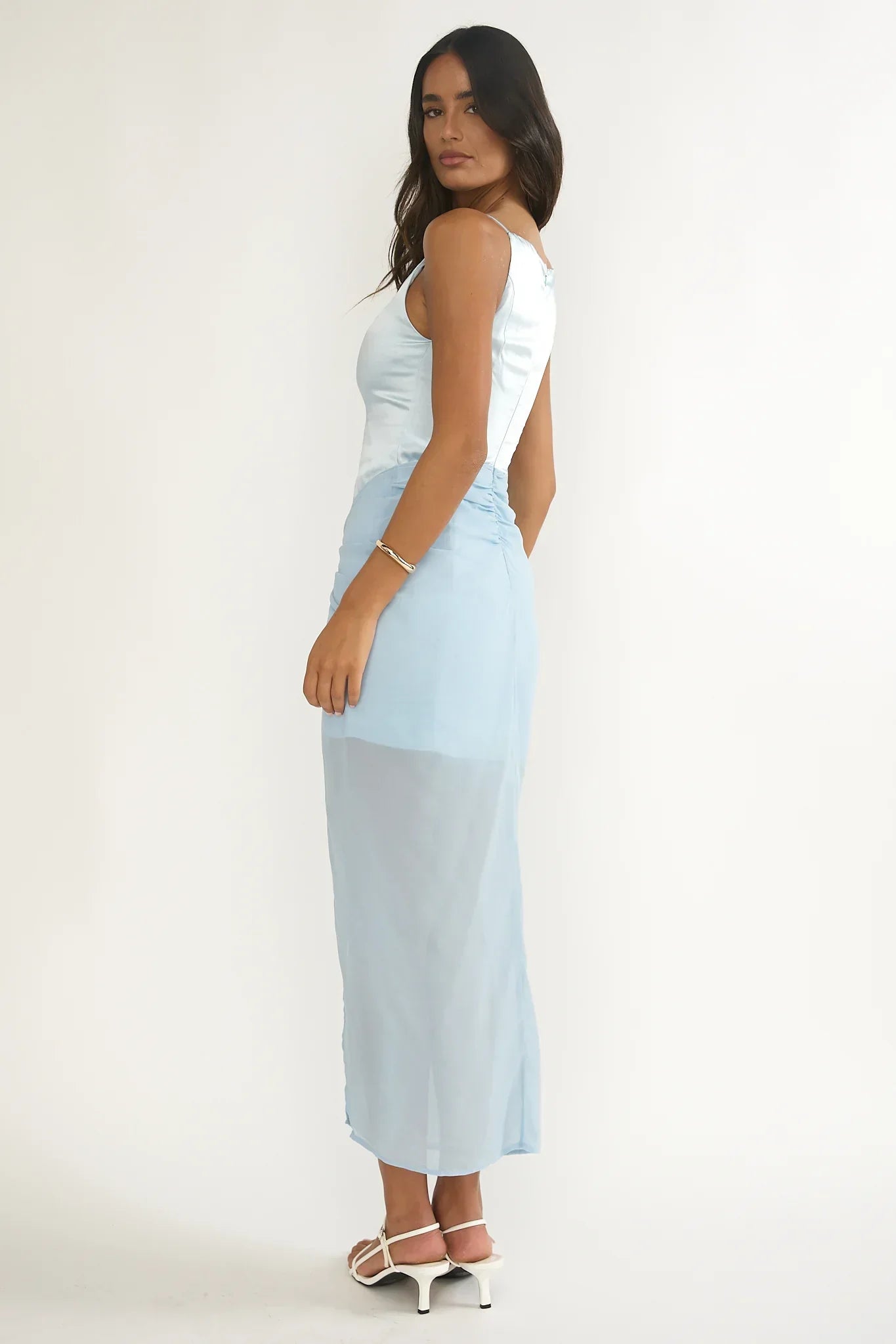 Amelisse Sheer Waist Wrap Maxi Dress Ice Blue
