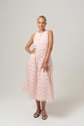 Angelina Soft Pink Midi Dress With Back Tie