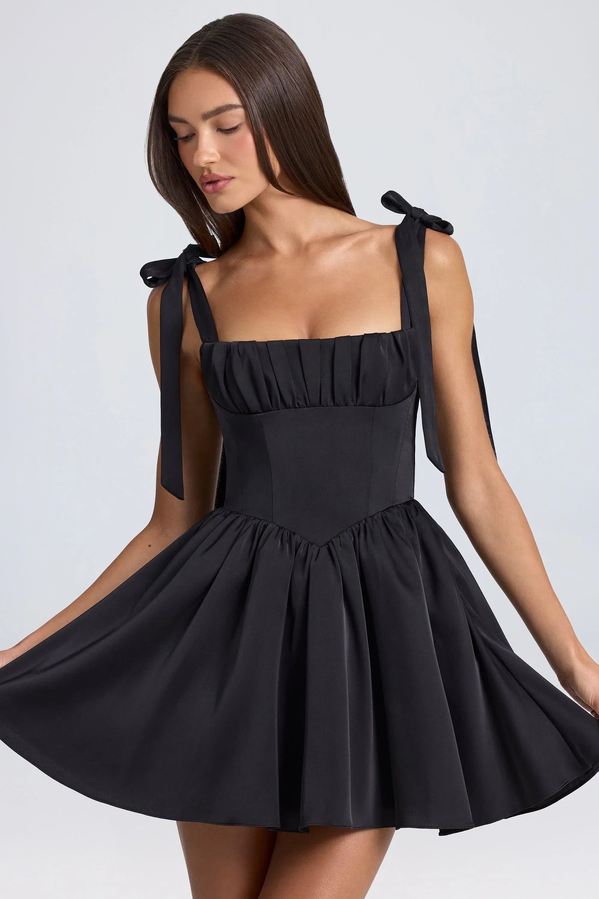 Draped Corset Mini Dress In Black