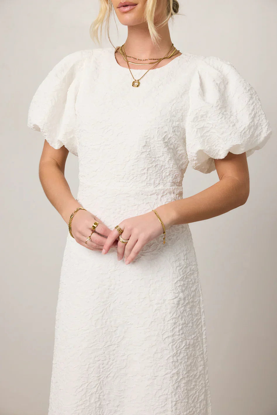 Henry Textured Midi Dress In White