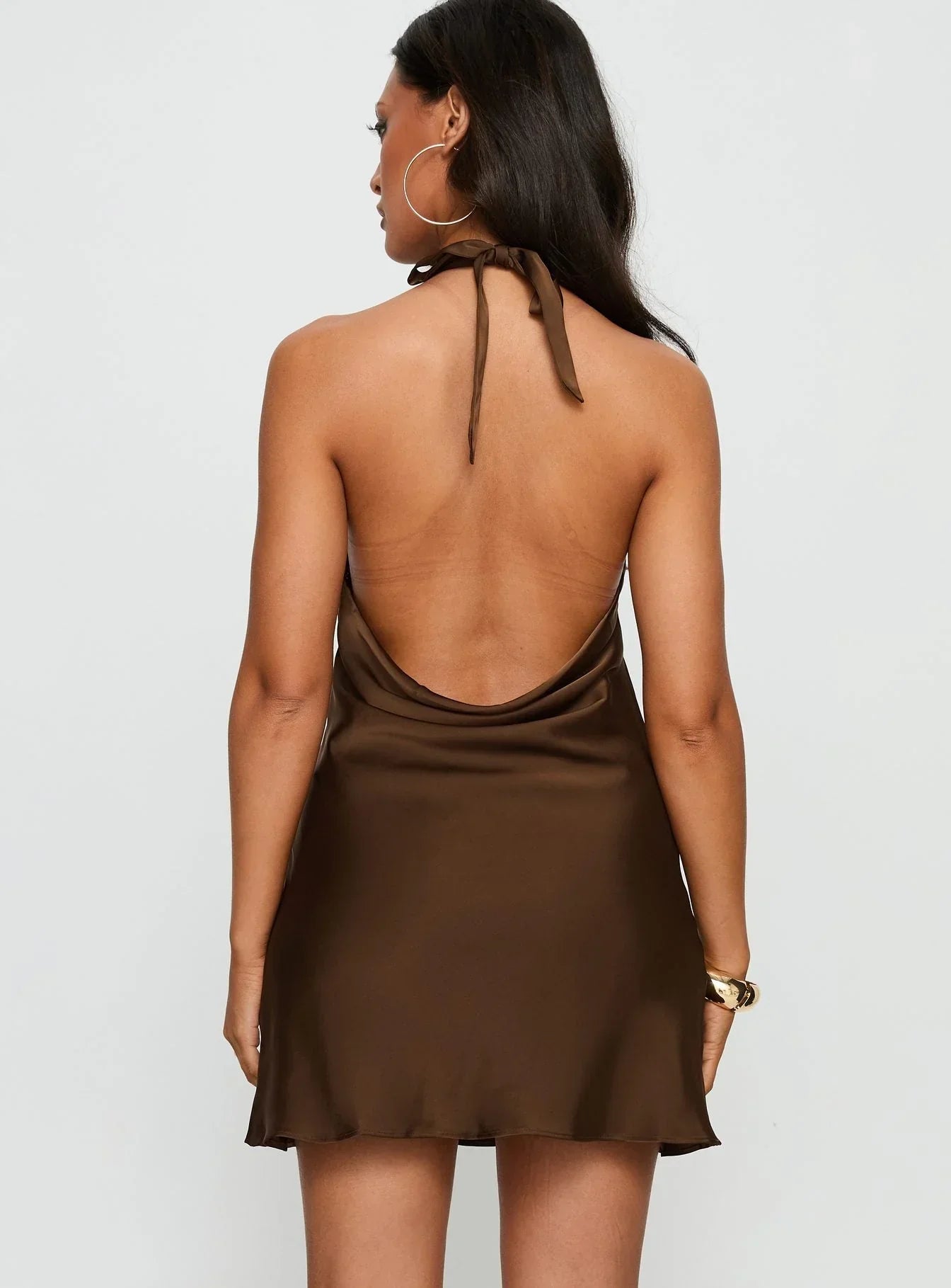 A-List Halter Cowl Neck Mini Dress Chocolate