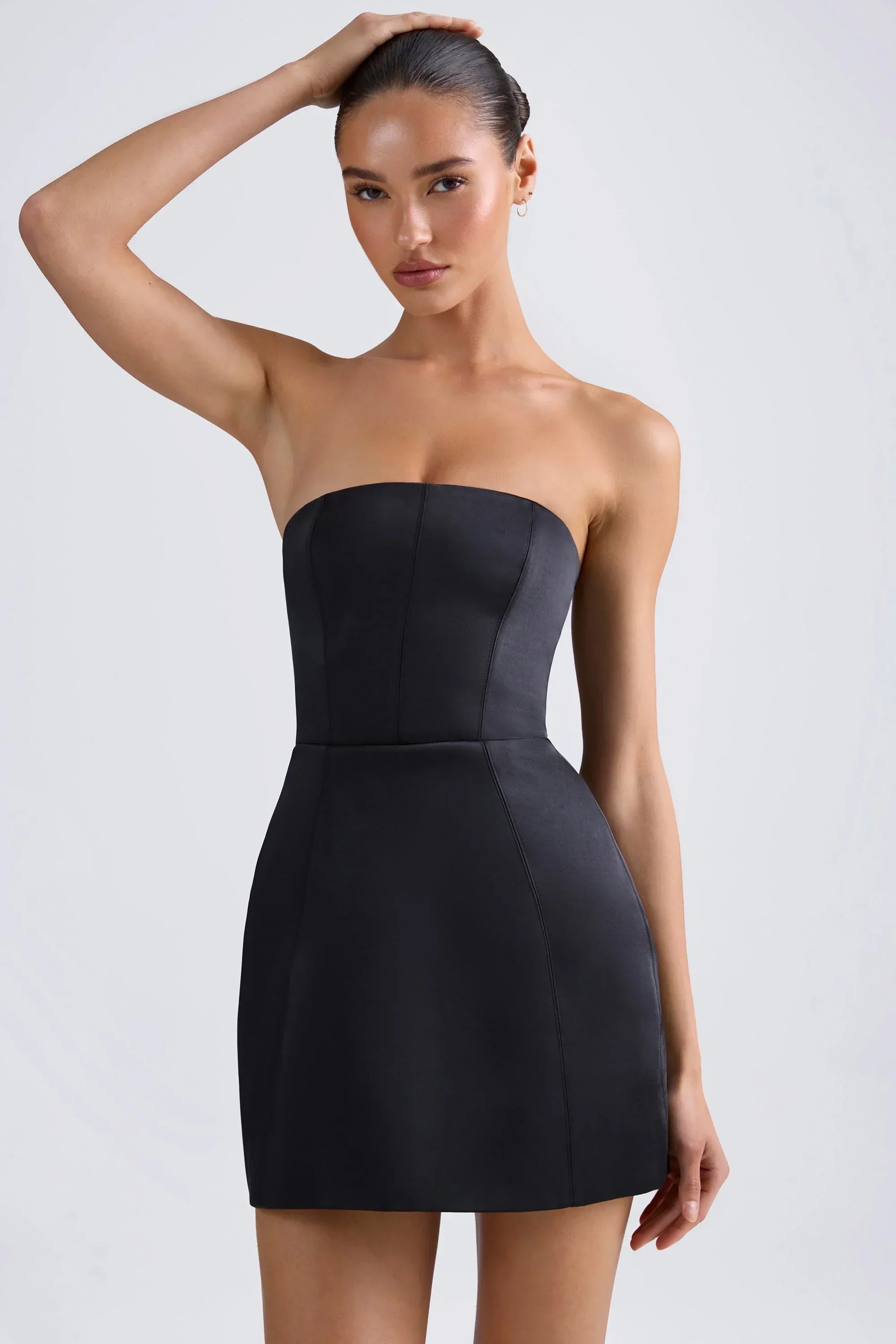 Bandeau Structured Tulip Mini Dress In Black